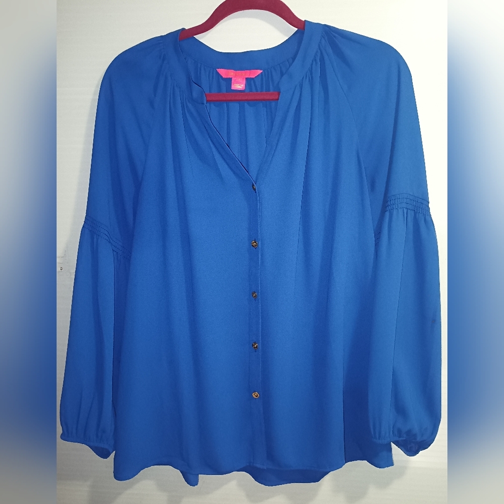 Lilly Pulitzer Silk Long Sleeve Blue Medium